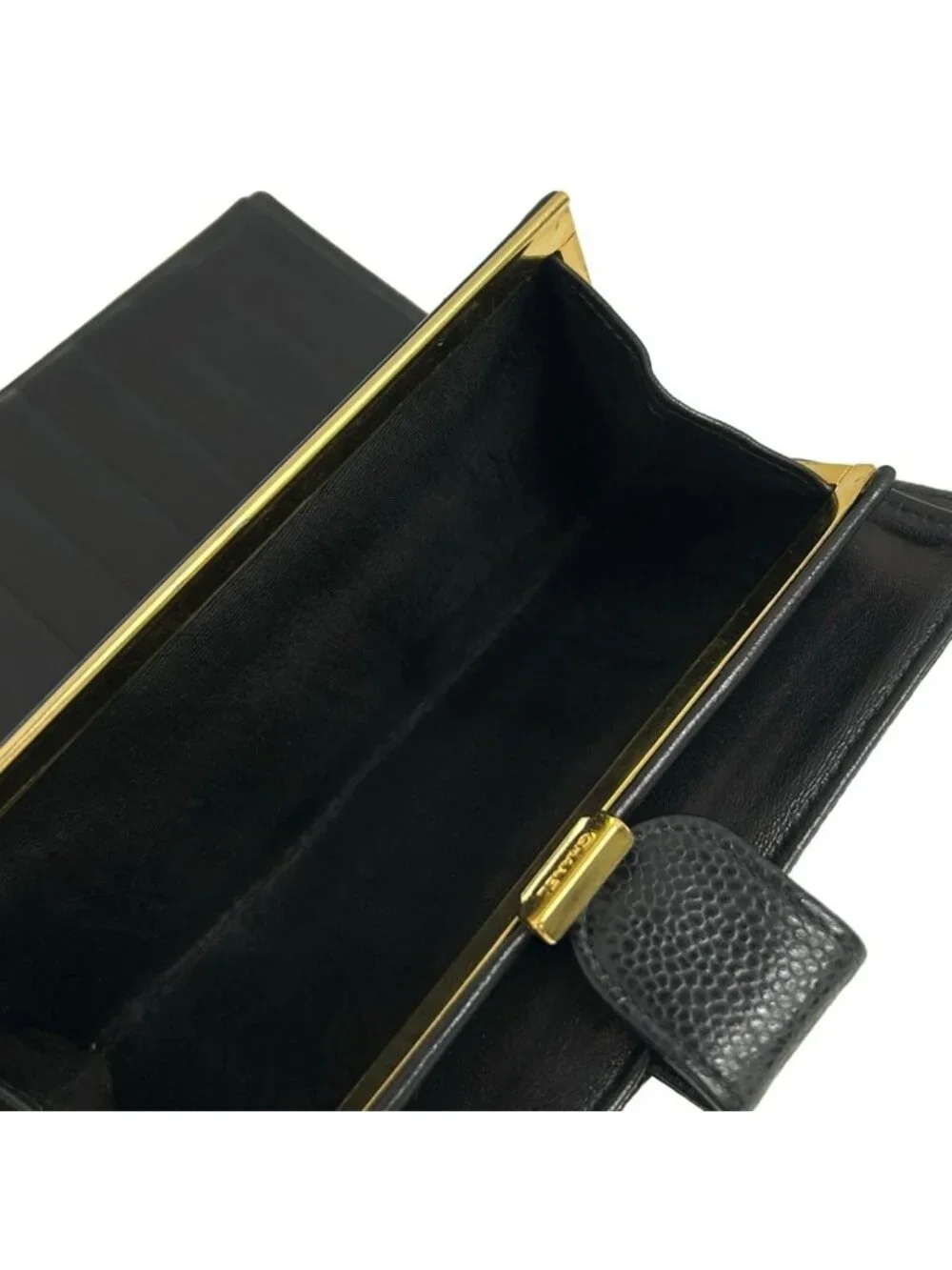 Chanel Wallet Black CC Logo Gold Kiss Lock